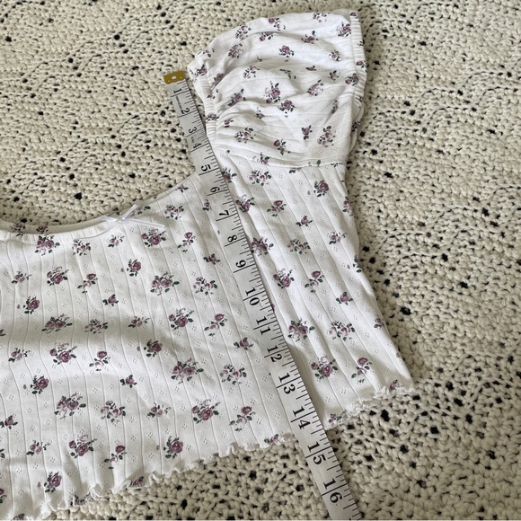 Urban Outfitters Pointelle Off-The-Shoulder Cropped Top White (Large) - Picture 7 of 9